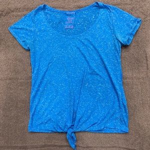 Blue speckled shirt tied in front, fits like Med